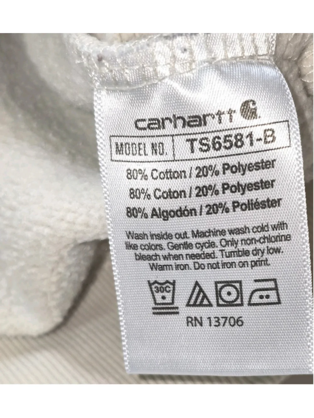 Carhartt Logo Print Pullover Hoodie Off-White Size XL 18-20 Youth